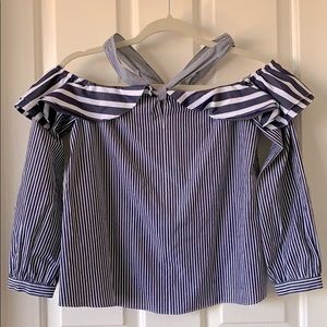 J. Crew Size 2P Blue & White Striped Top NWOT